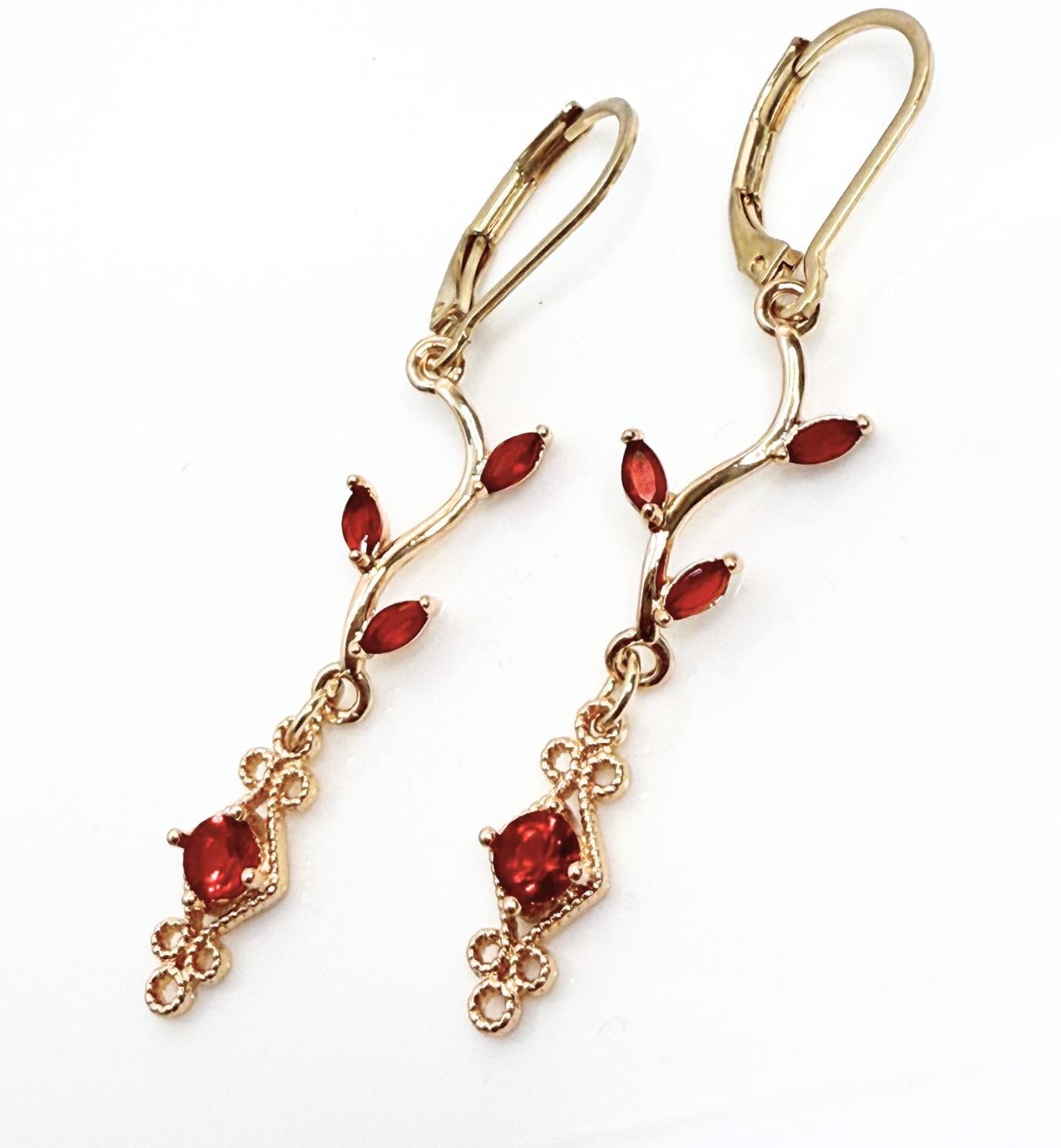 Crystal Vine Leaf Gold Earrings | Regency Fairycore Dangles