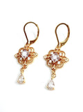 Victorian Style Crystal Gold Earrings, Regency Inspired Drops, Regal Flower Earrings, Fairycore Dangles, Earrings For Women.
