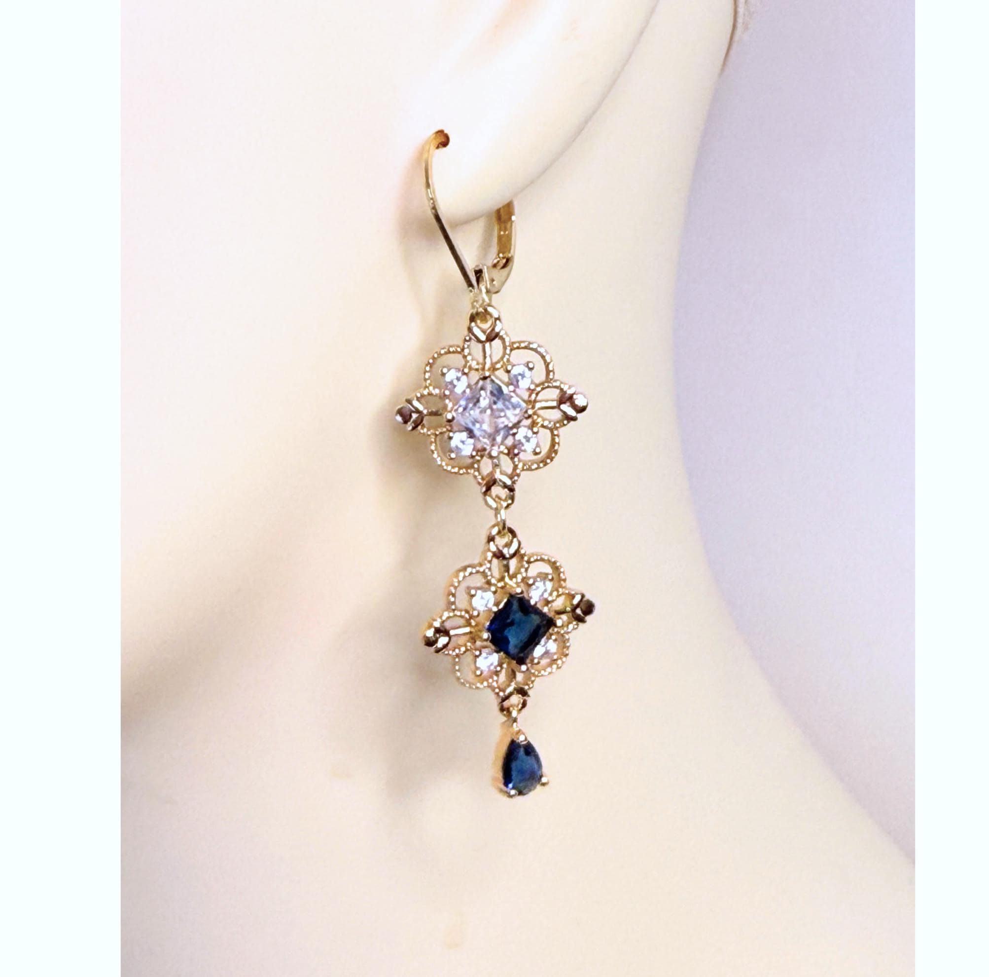 Vintage Style Sapphire Crystal Gold Earrings, Regency Inspired Choker, Regal Flower Necklace, Fairycore Bracelet, Jewellery Set For Women