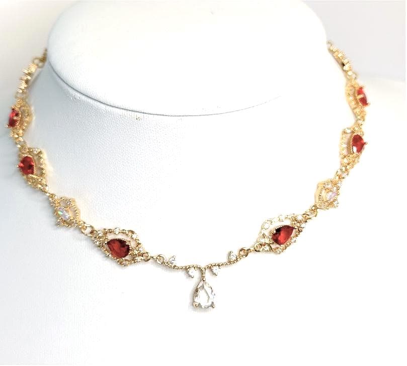 Ruby Red Flower Teardrop Jewelry Set | Elegant Regency Jewelry | Pretty Fairycore Choker