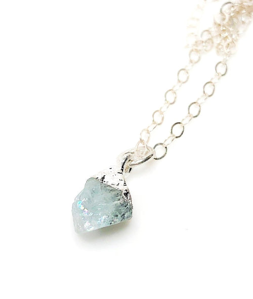 Blue Aquamarine Pendant | Sterling Silver | Raw Stone Necklace