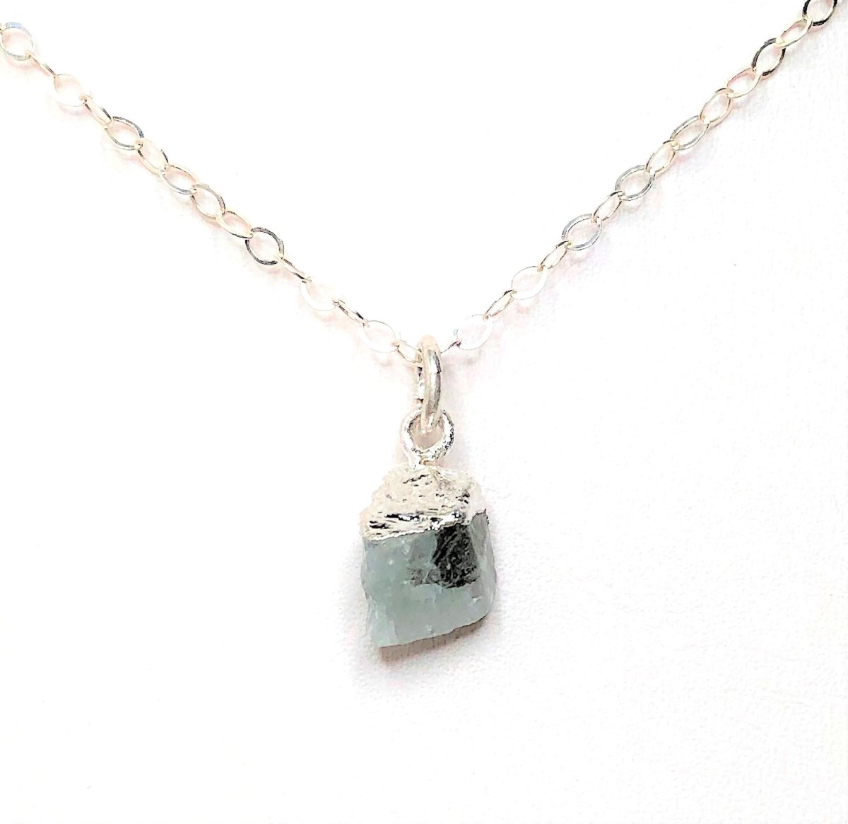 Blue Aquamarine Pendant | Sterling Silver | Raw Stone Necklace