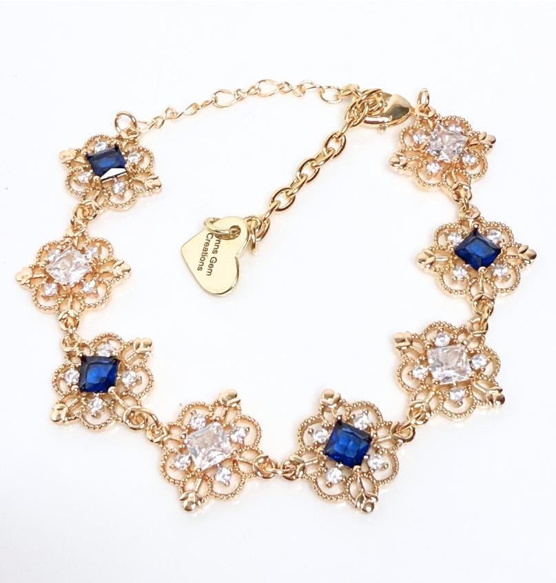 Vintage Style Sapphire Crystal Gold Bracelet | Regency Inspired Jewelry