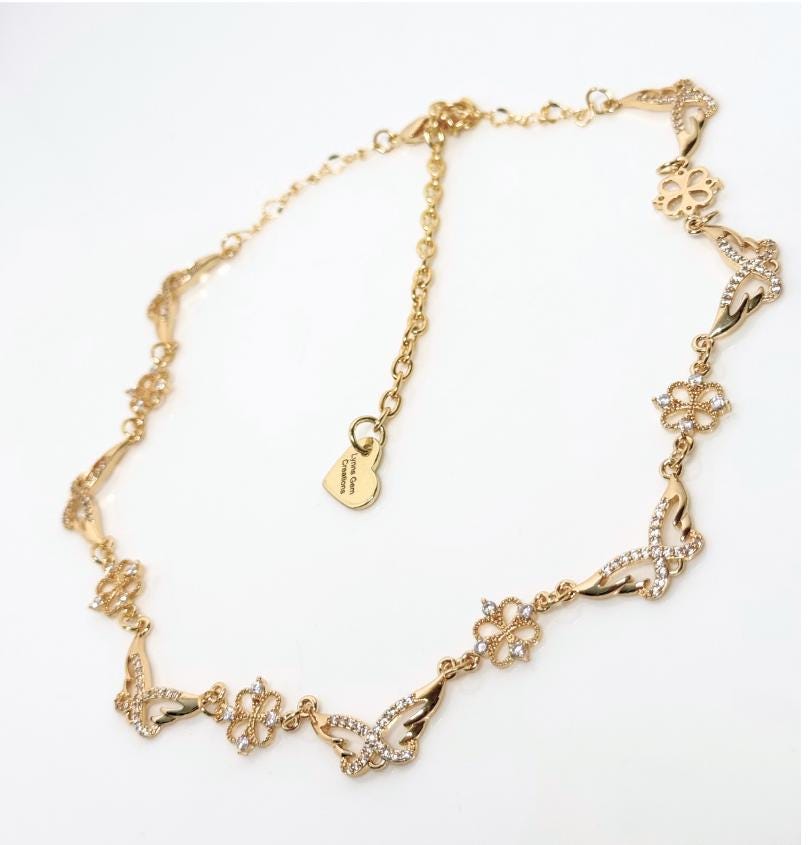 Dainty Clear Crystal Gold Butterfly Necklace, Cottagecore Jewelry, Regency Inspired, Fairycore Choker, Prom Jewellery, Whimsical Necklace