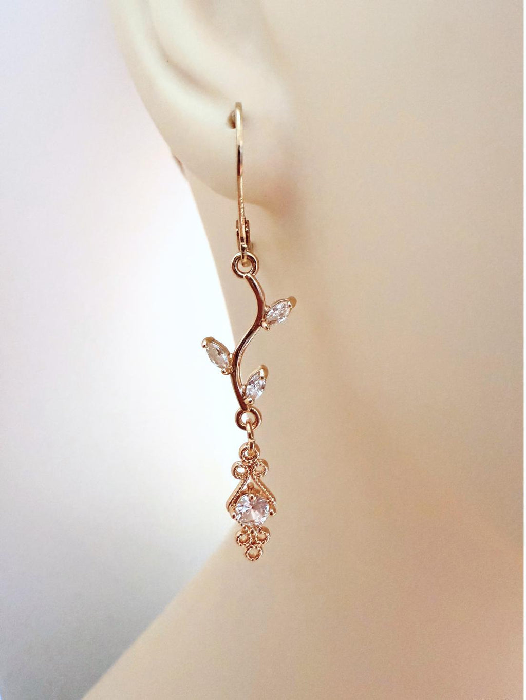 Crystal Vine Leaf Gold Earrings | Regency Fairycore Dangles