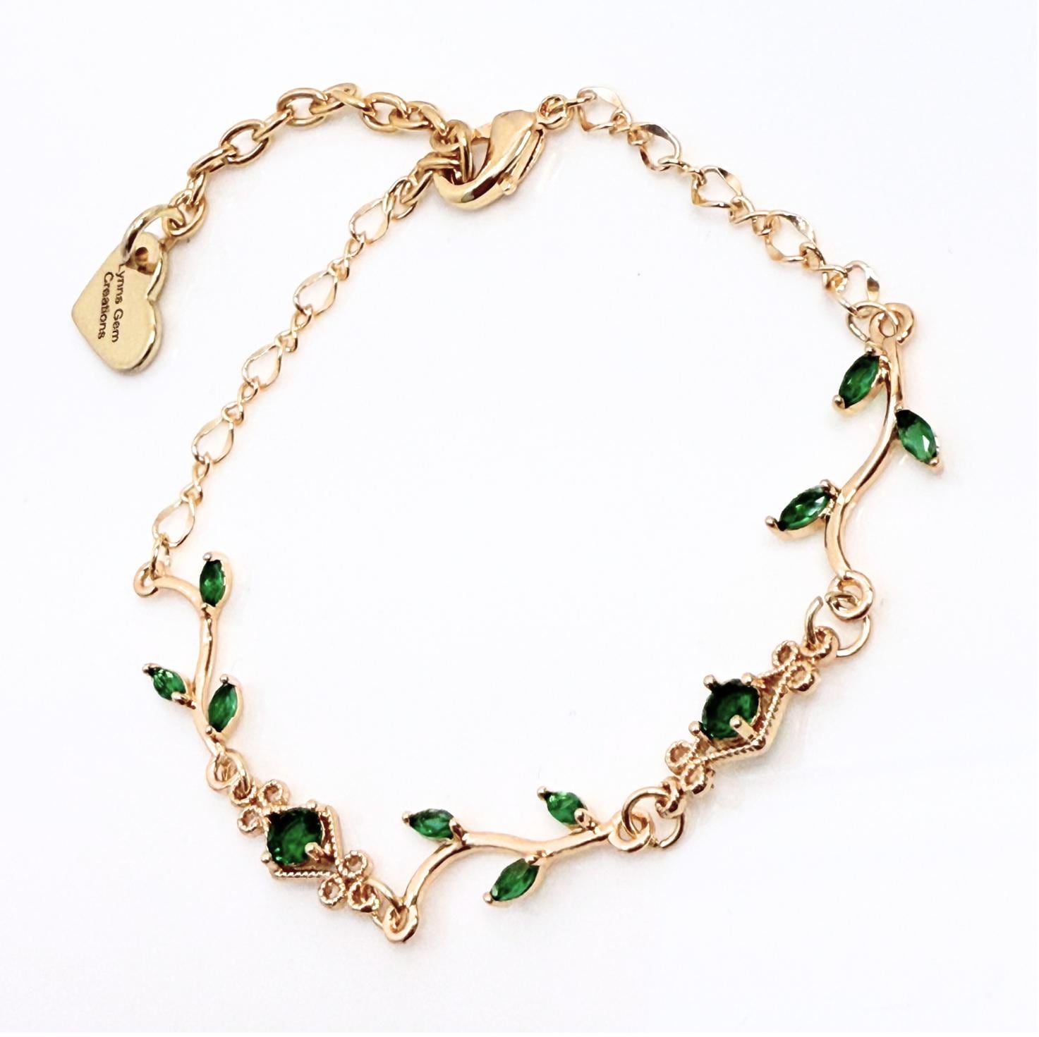 Emerald Vine Leaf Crystal Gold Earrings, Regency Inspired Drops, Regal Flower Earrings, Fairycore Dangles, Earrings For Women.