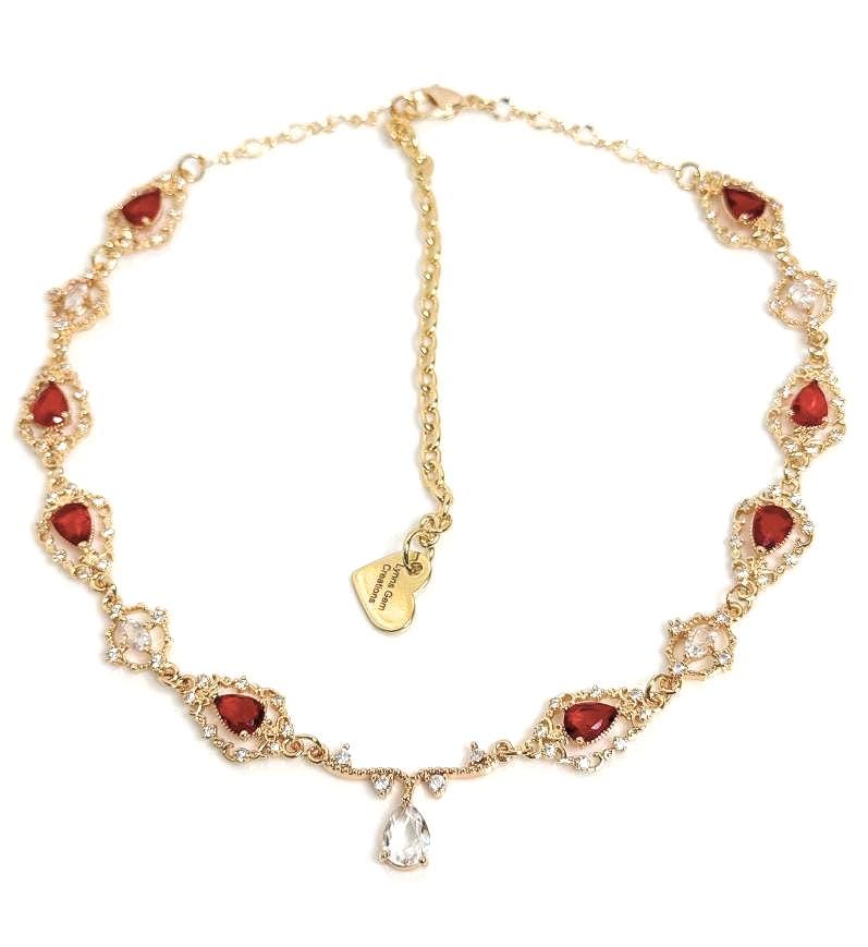 Ruby Red Flower Teardrop Jewelry Set | Elegant Regency Jewelry | Pretty Fairycore Choker