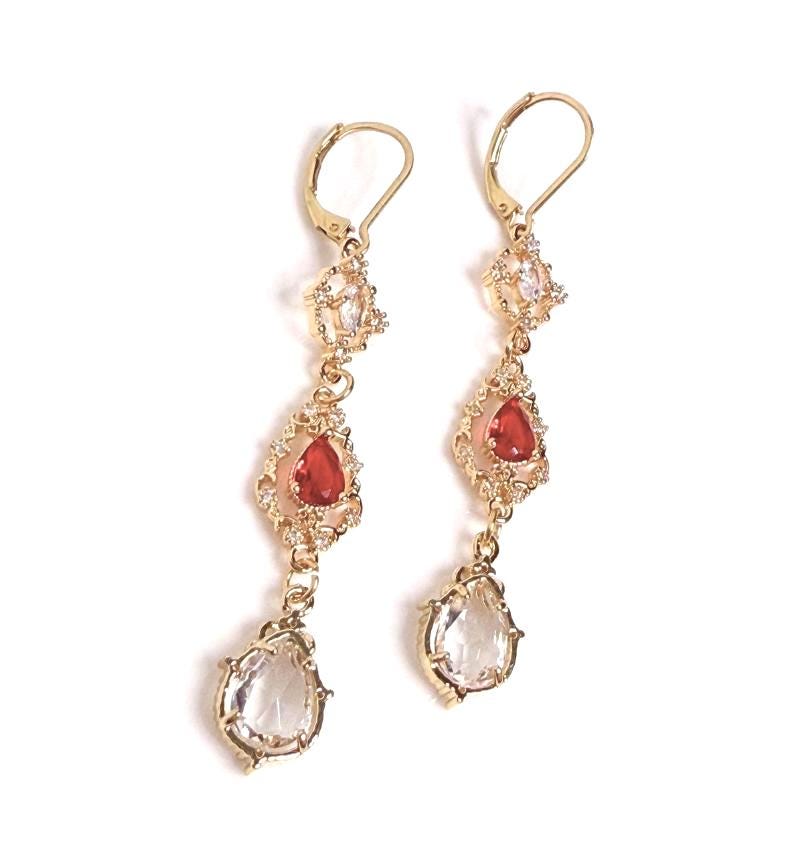 Ruby Red Flower Teardrop Jewelry Set | Elegant Regency Jewelry | Pretty Fairycore Choker