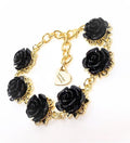 Black Rose Gold Plated Flower Bracelet, Medieval Tudor Style Floral Choker, Cottagecore Wedding Bracelet, Regency Style Rose Jewellery