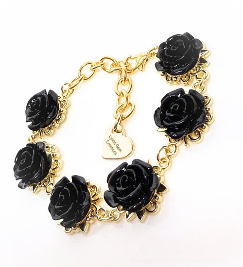 Black Rose Gold Plated Flower Bracelet, Medieval Tudor Style Floral Choker, Cottagecore Wedding Bracelet, Regency Style Rose Jewellery