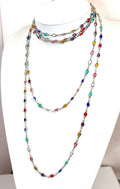 Multicolor Crystal Chain Necklace | Extra Long Silver Tone Statement Jewelry