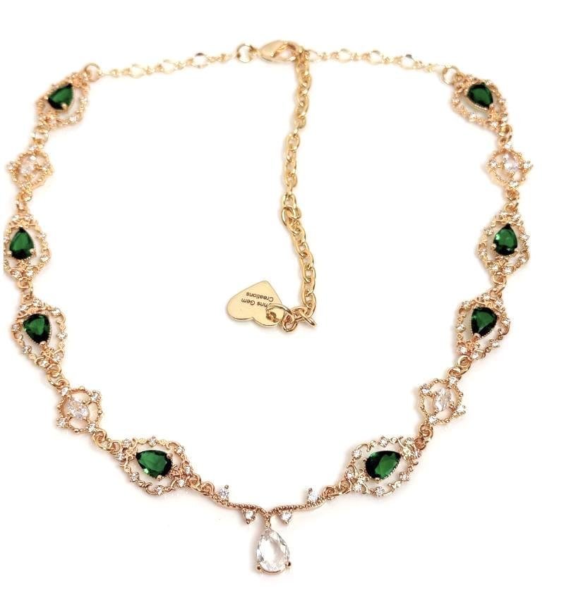 Emerald Flower Teardrop Jewelry Set | Elegant Green Regency Jewelry | Wedding Fairycore Choker