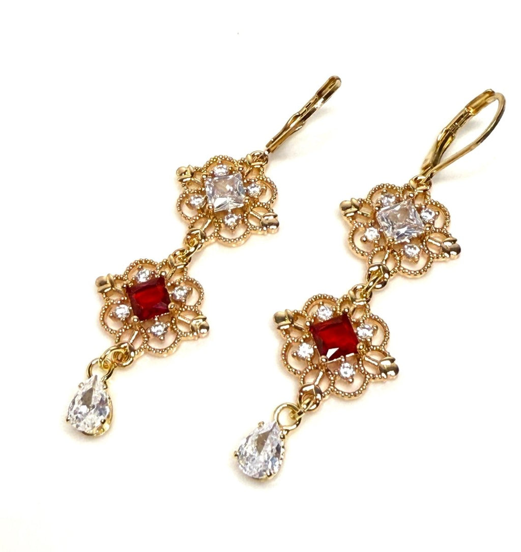 Vintage Style Ruby Red Crystal Gold Jewellery Set | Regal Flower Necklace | Fairycore Choker | Regency Inspired Choker