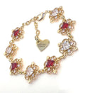 Ruby Red Crystal Gold Bracelet, Vintage Regency Style Flower Jewelry
