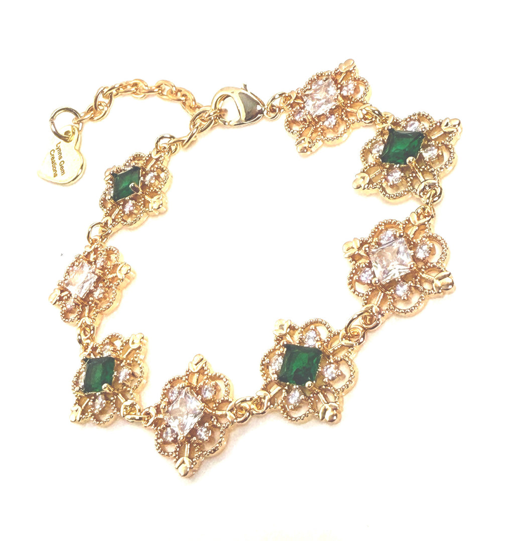 Emerald Green Crystal Gold Bracelet: | Regency Fairycore Style
