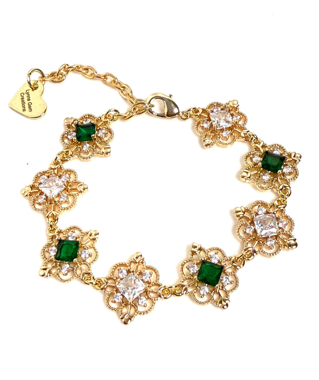 Emerald Green Crystal Gold Bracelet: | Regency Fairycore Style