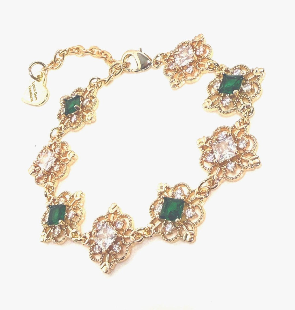 Vintage Style Emerald Green Crystal Gold Jewellery Set | Regal Flower Necklace | Fairycore Choker | Regency Inspired 