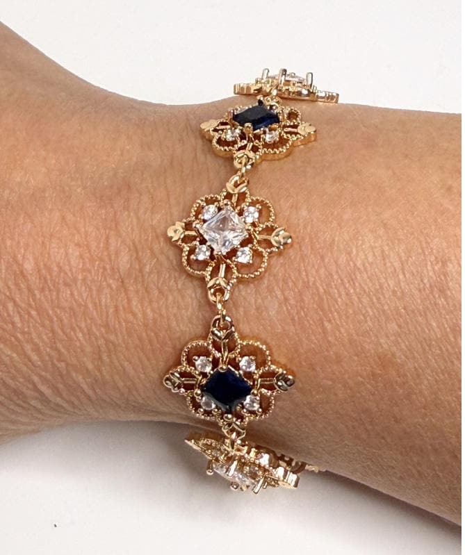 Vintage Style Sapphire Crystal Gold Bracelet | Regency Inspired Jewelry