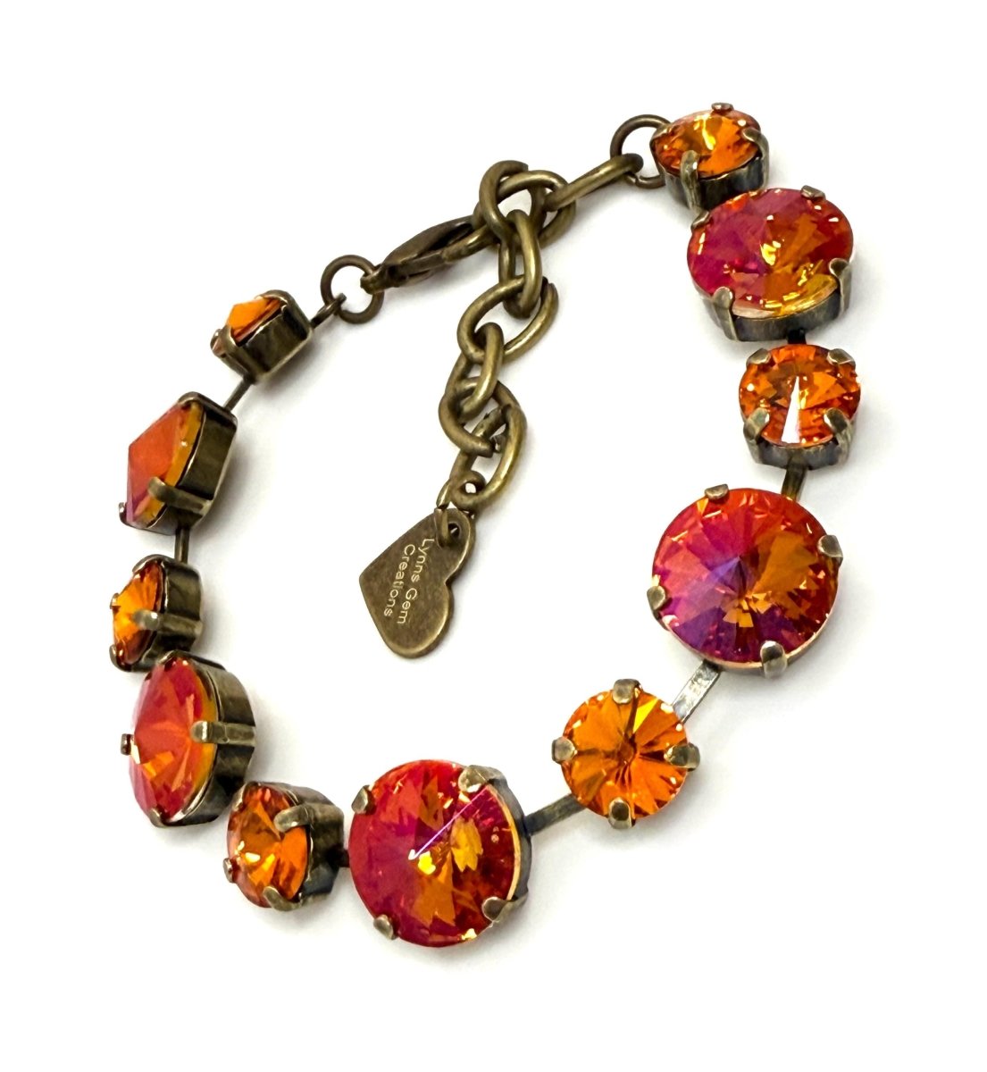 Astral Pink Orange Crystal Tennis Bracelet | Antique Brass