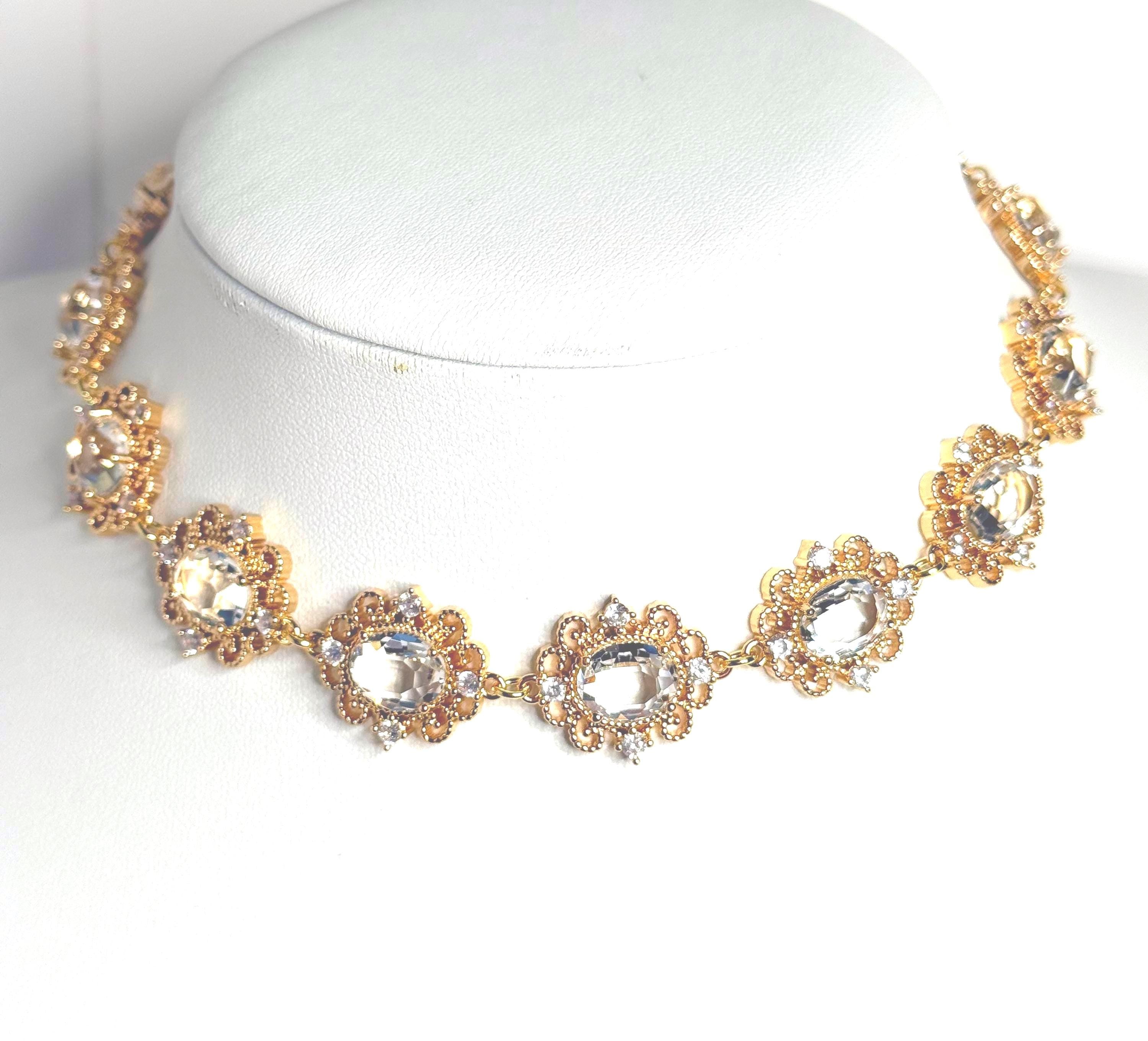 Amethyst Regency Style CZ Crystal Flower Jewelry Set | Gold Plated