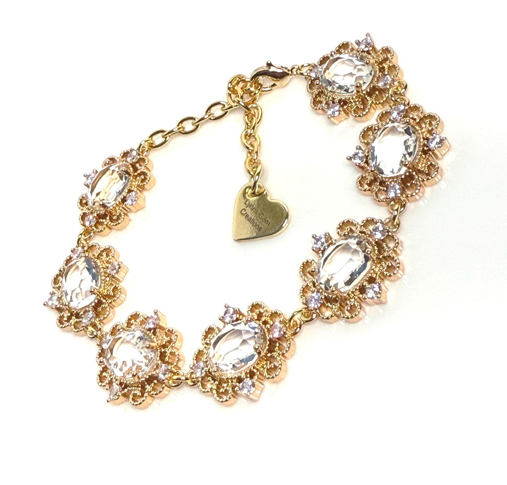 Amethyst Regency Style CZ Crystal Flower Jewelry Set | Gold Plated