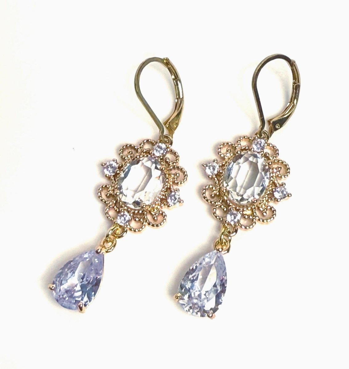 Vintage Style Clear Crystal Gold Jewellery Set | Regency Flower Necklace Earrings Bracelet