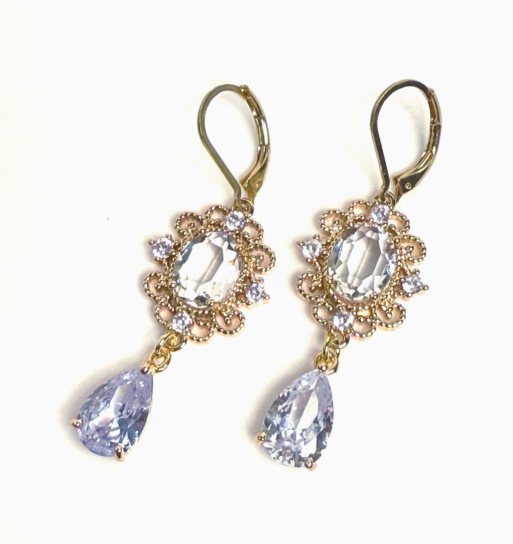 Amethyst Regency Style CZ Crystal Flower Jewelry Set | Gold Plated
