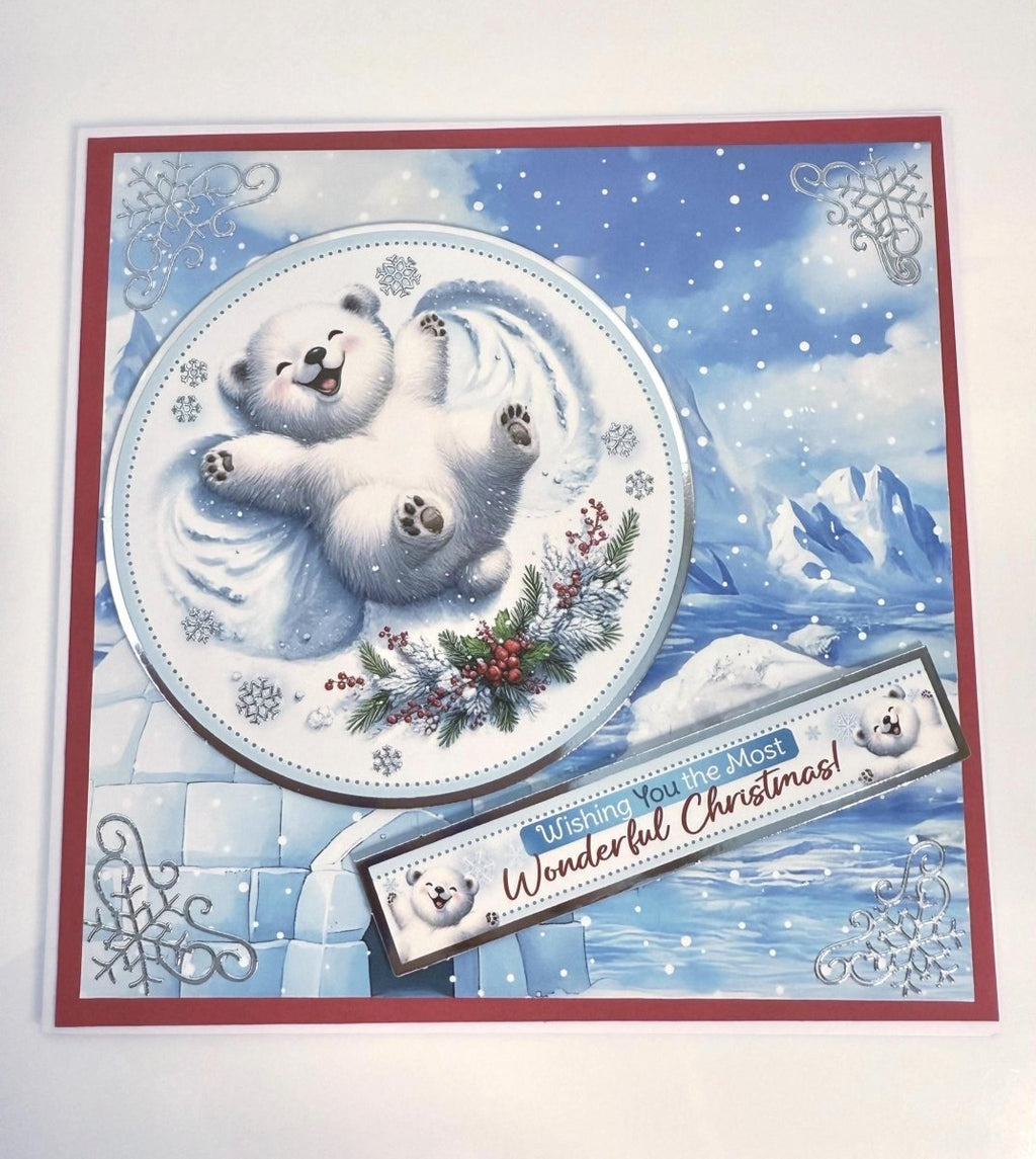 Handmade 3D Polar Bear Christmas Card | Cute Bear Playing in the Snow