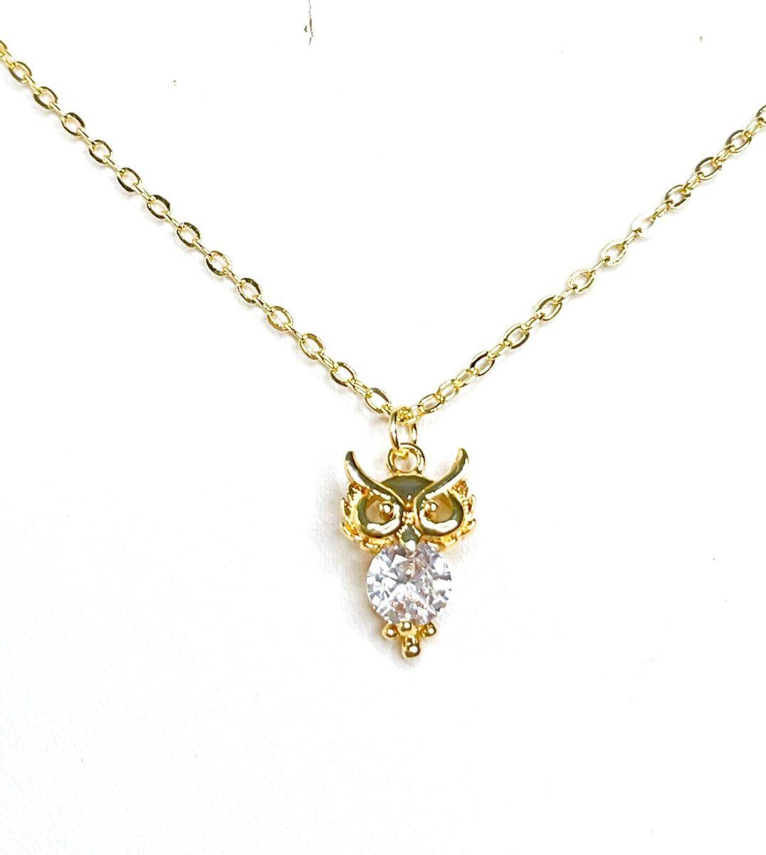 Owl Crystal Necklace | 14kt Gold Filled | Minimalist Pendant
