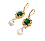 Emerald Regency Style Crystal Flower Jewelry Set, Gold Plated Necklace, Earrings & Bracelet