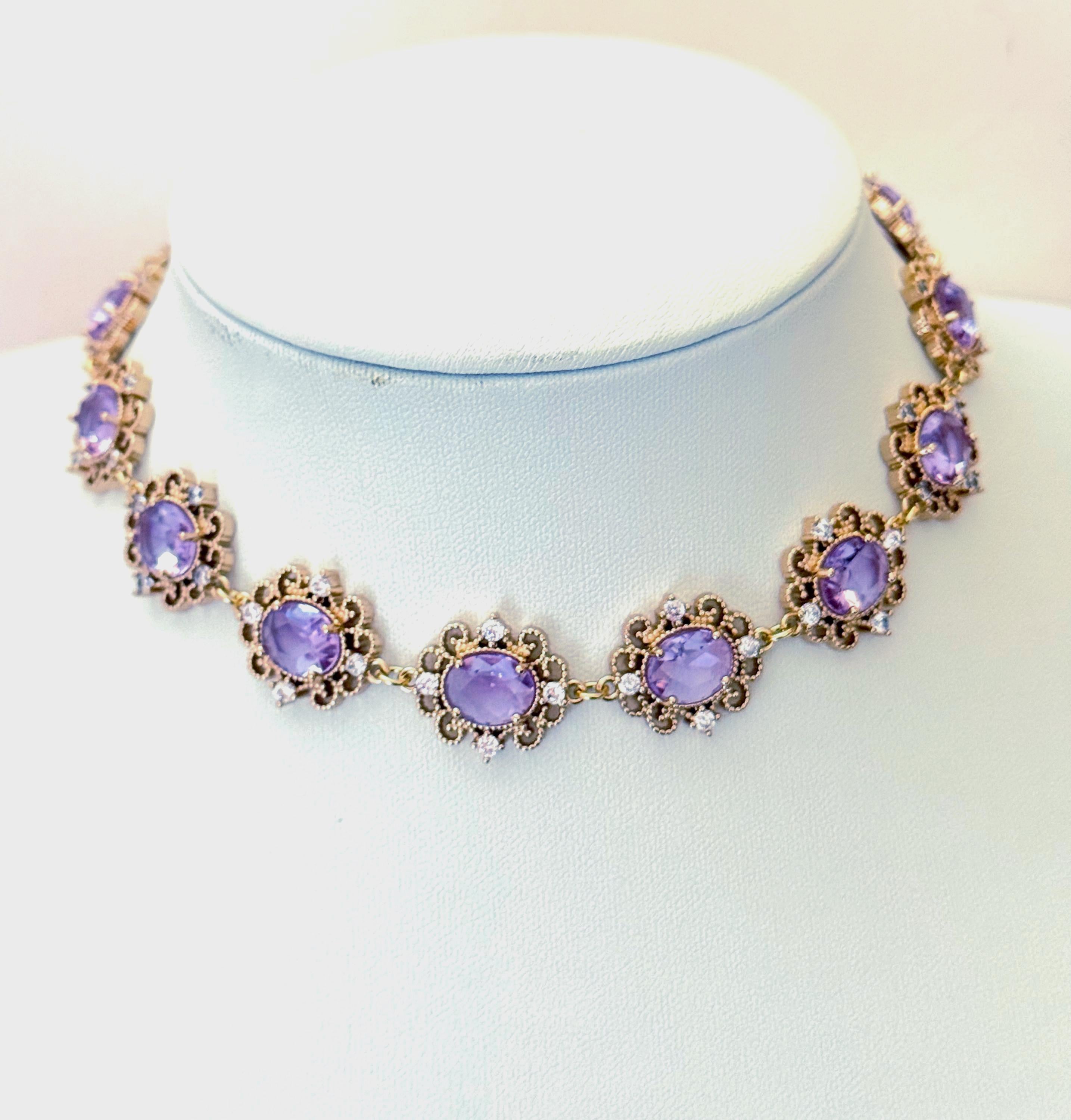 Amethyst Regency Style CZ Crystal Flower Jewelry Set | Gold Plated