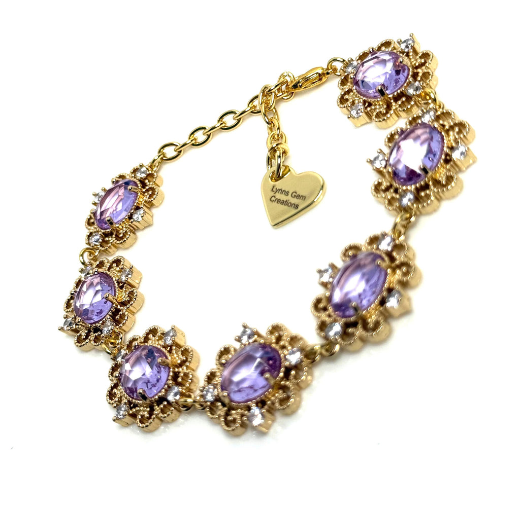Amethyst Regency Style CZ Crystal Flower Jewelry Set | Gold Plated