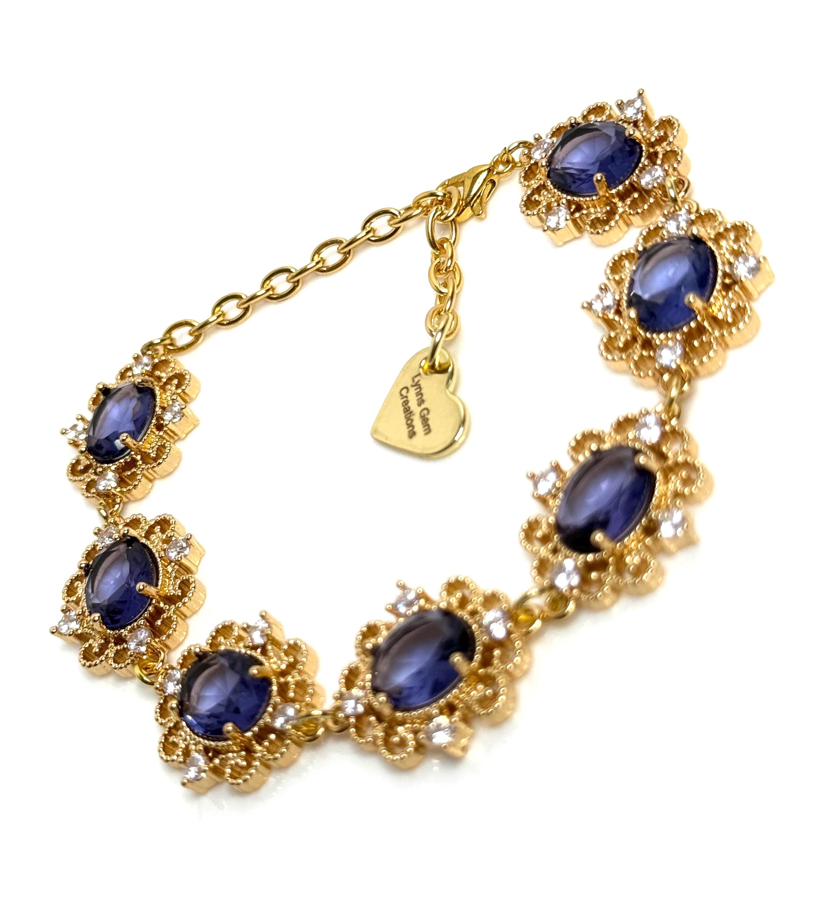Amethyst Regency Style CZ Crystal Flower Jewelry Set | Gold Plated