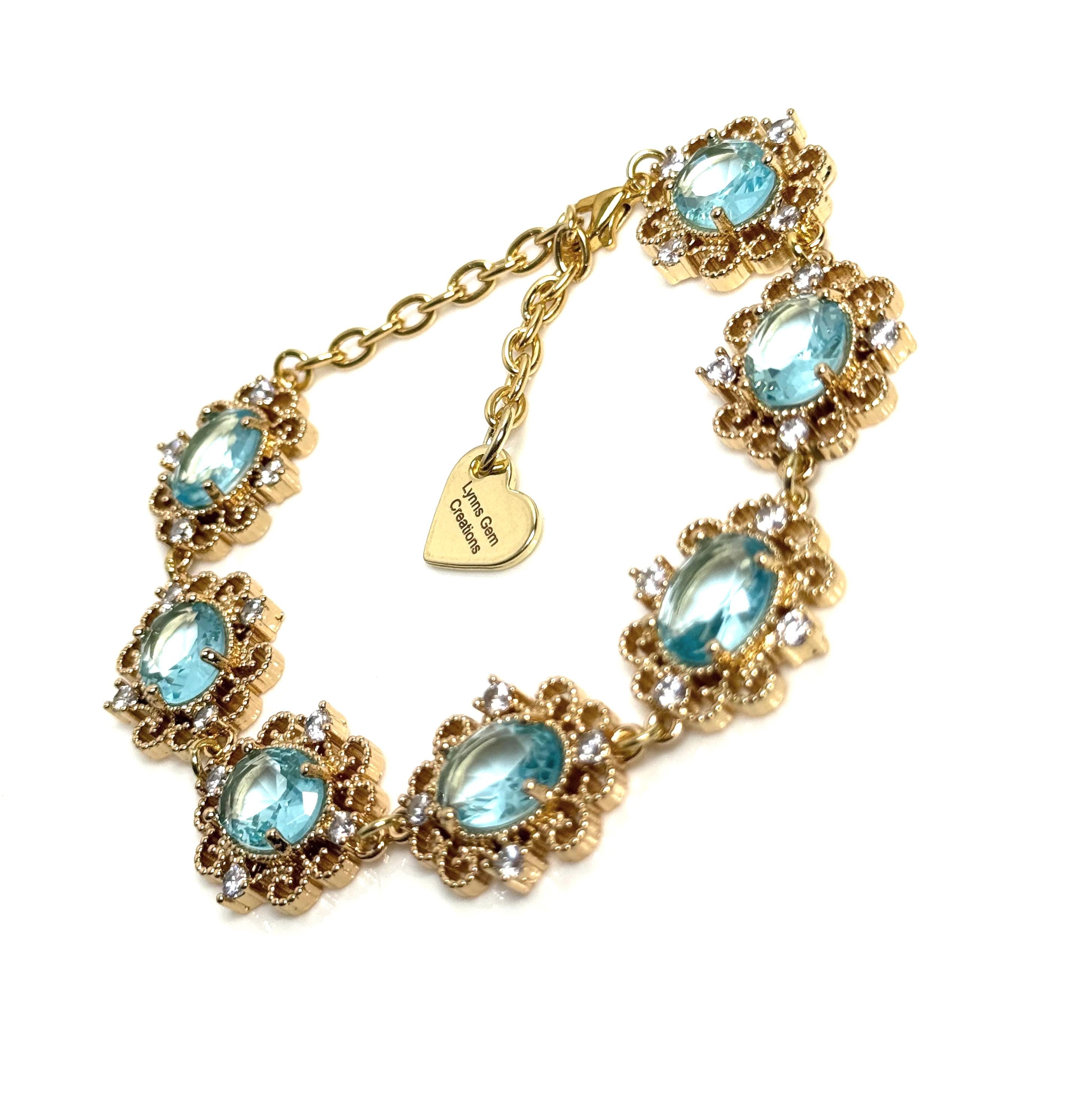 Aquamarine Regency Style Crystal Flower Jewelry Set 