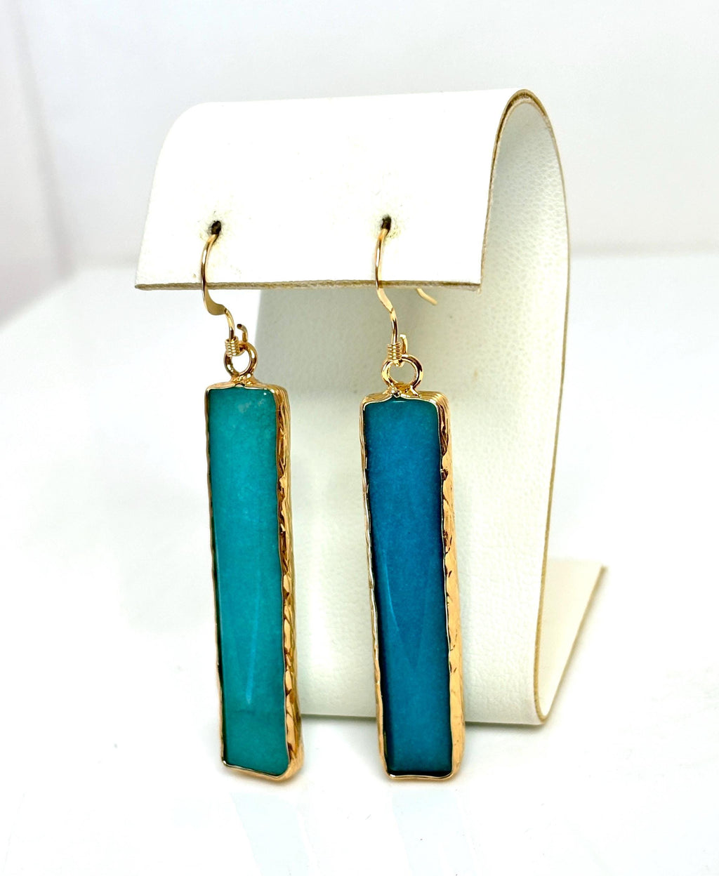 Amazonite Gold Filled Earrings | Long Geometric Drops | August Birthstone
