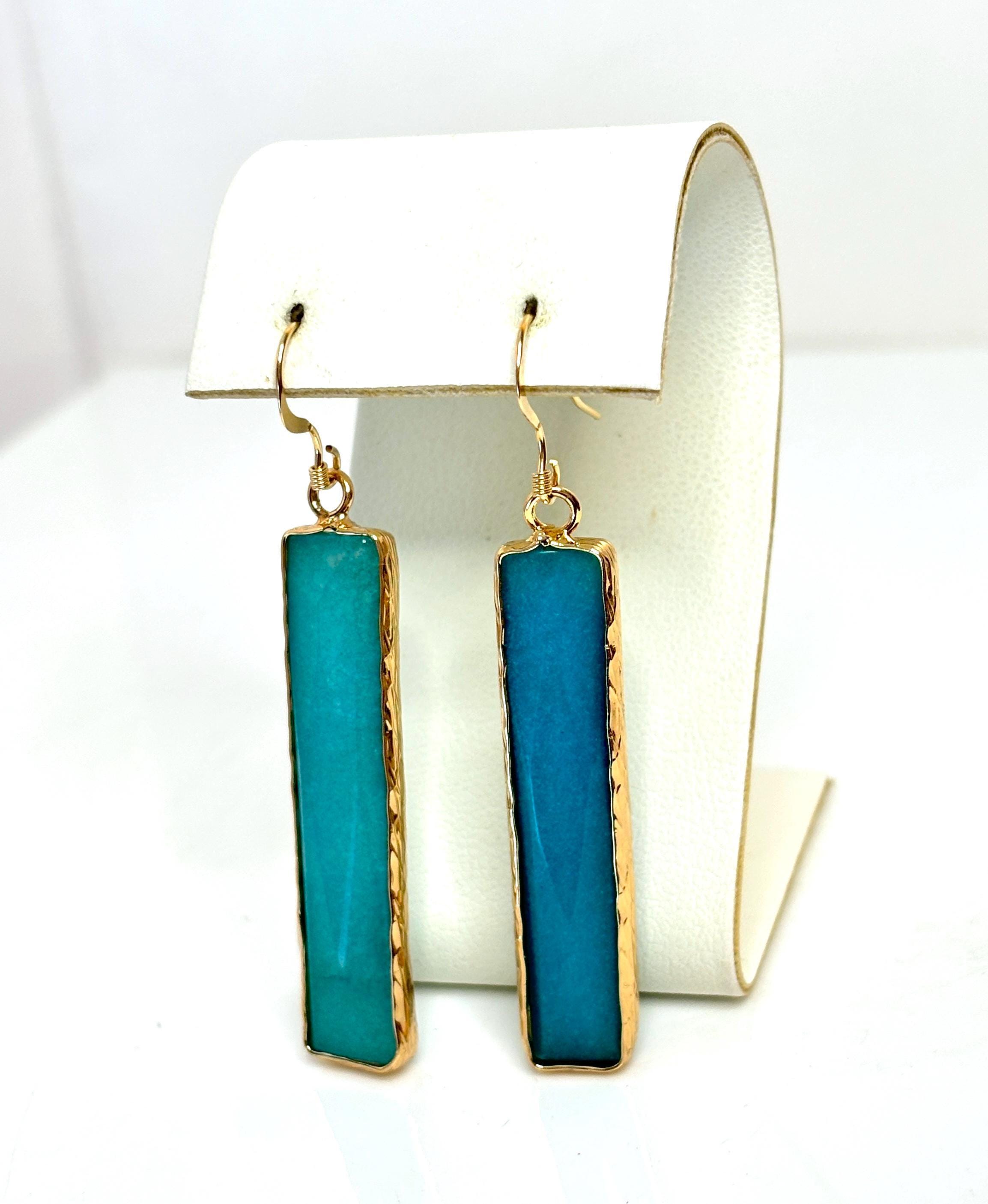 Amazonite Gold Filled Earrings | Long Geometric Drops | August Birthstone