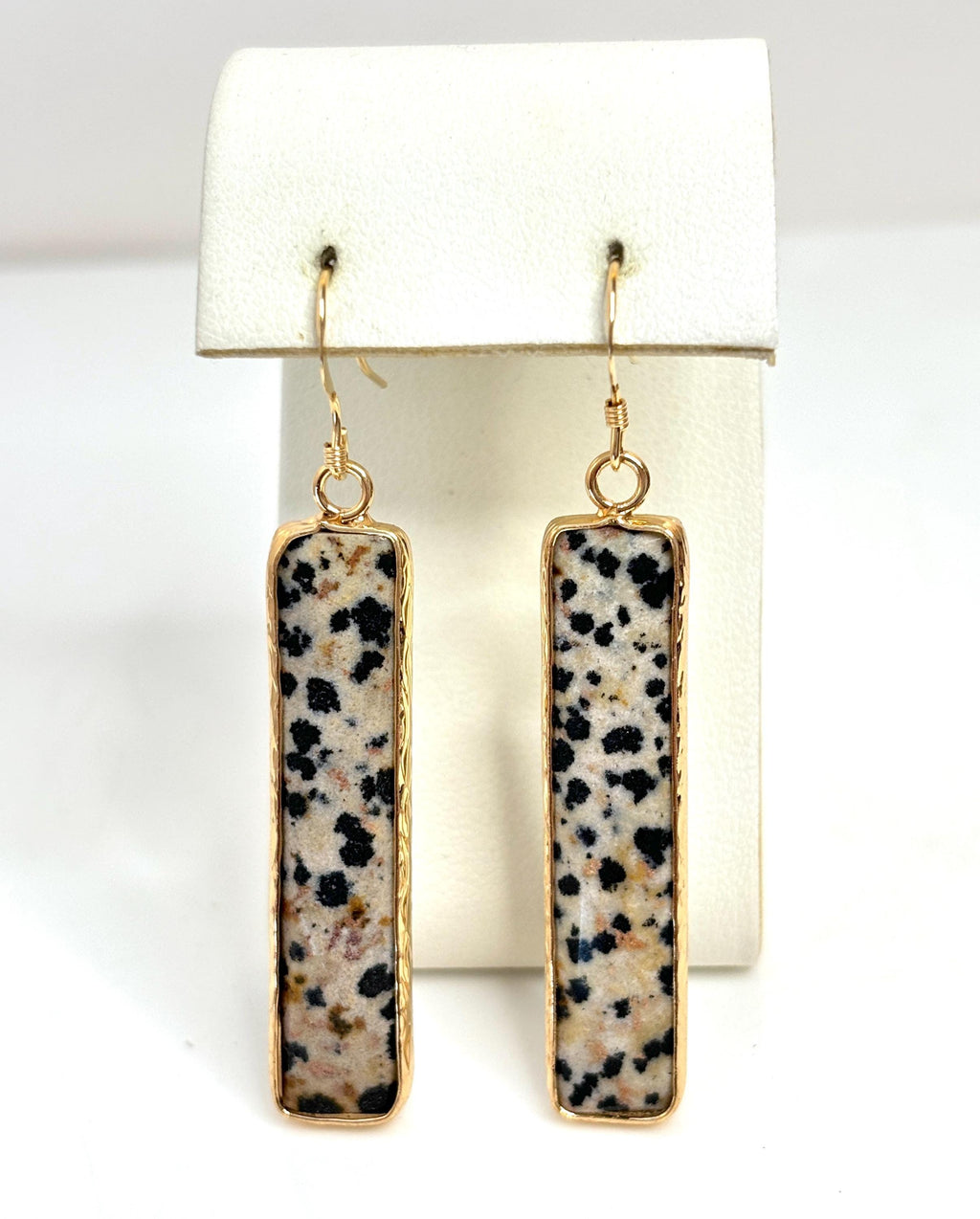 Natural Jasper Gold Filled Earrings | Long Geometric Drops