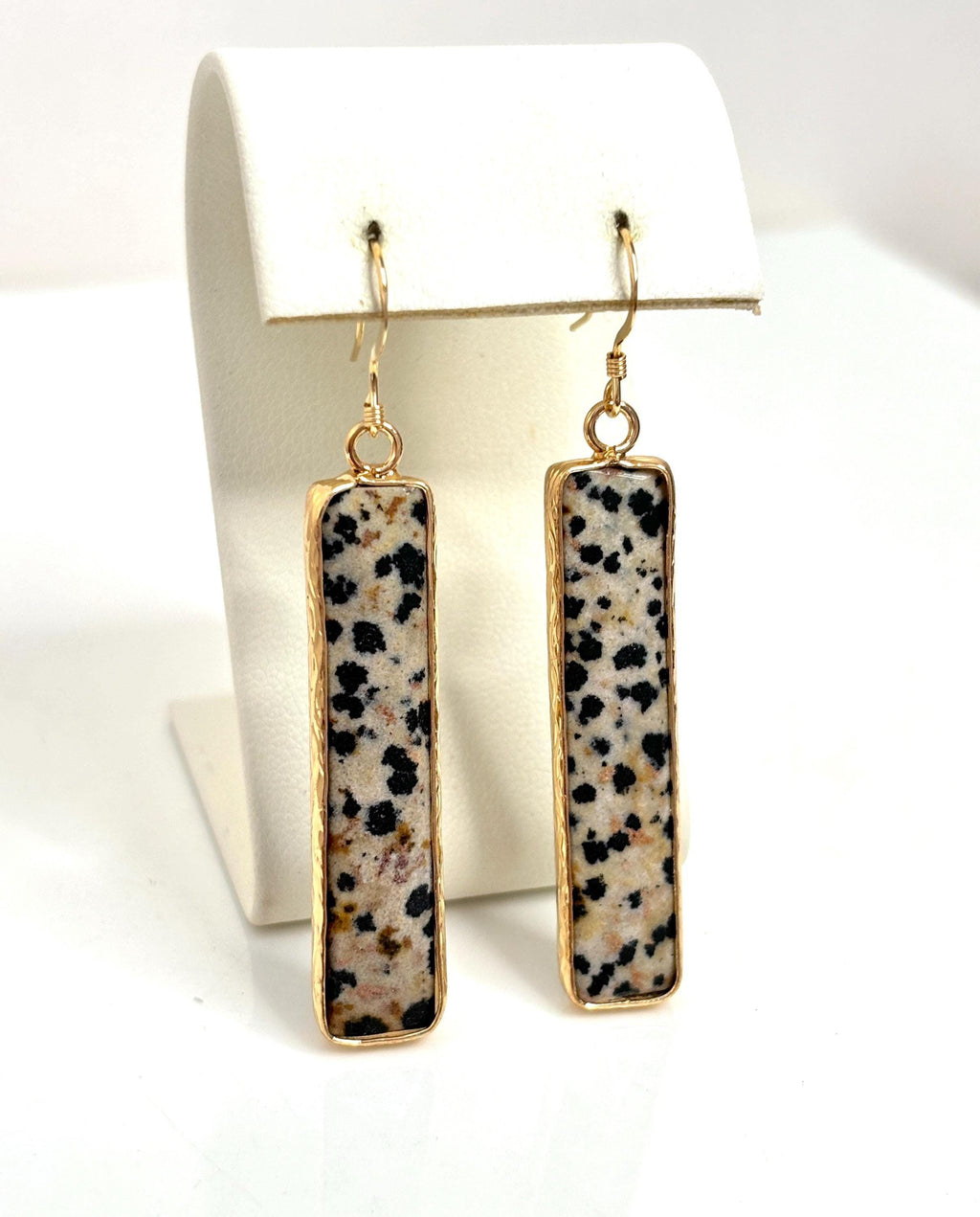 Natural Jasper Gold Filled Earrings | Long Geometric Drops