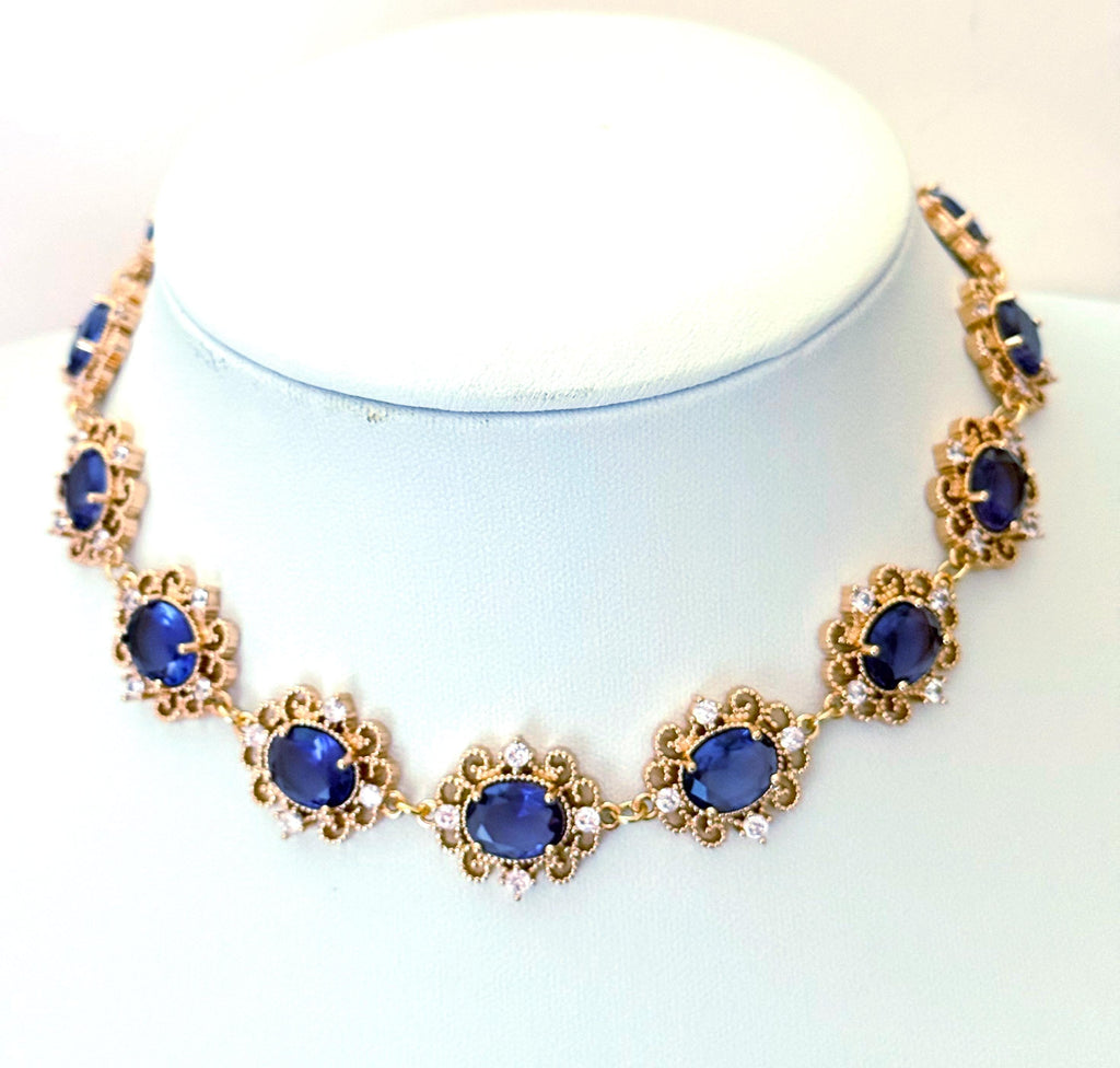 Amethyst Regency Style CZ Crystal Flower Jewelry Set | Gold Plated