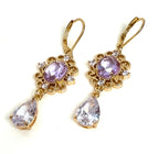 Amethyst Regency Style CZ Crystal Flower Jewelry Set | Gold Plated 