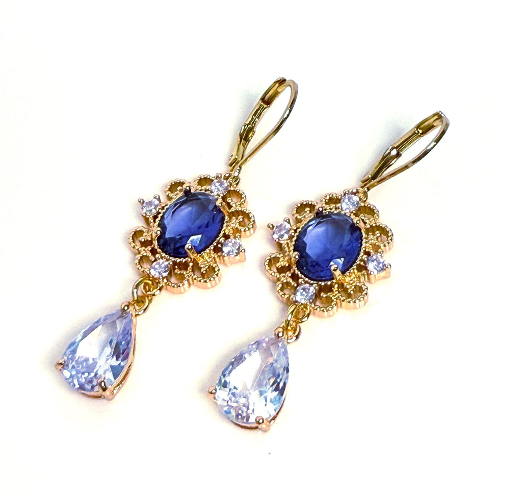 Amethyst Regency Style CZ Crystal Flower Jewelry Set | Gold Plated