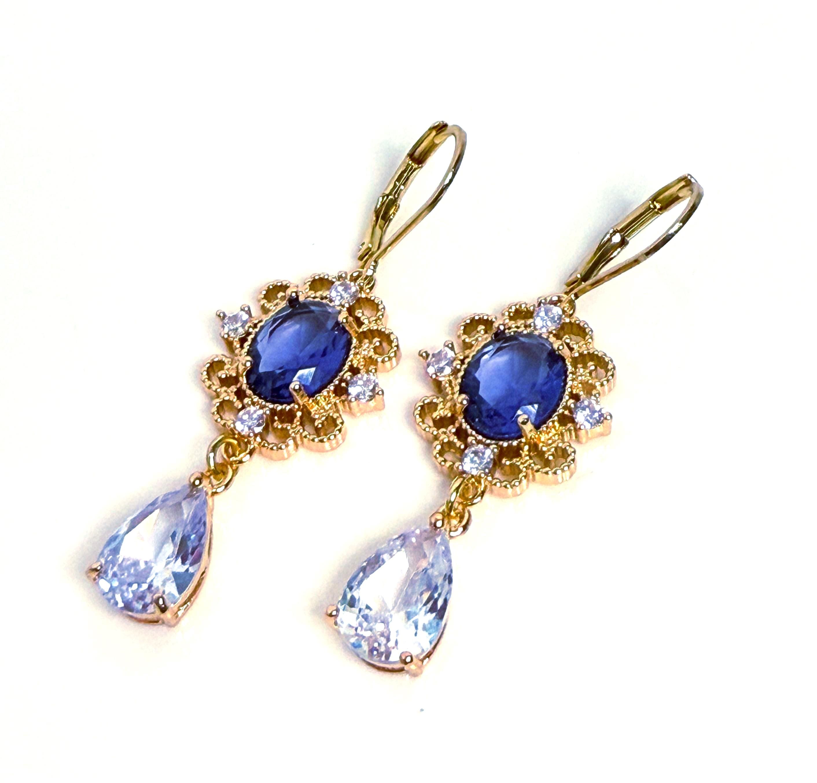 Amethyst Regency Style CZ Crystal Flower Jewelry Set | Gold Plated