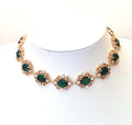 Emerald Regency Style Crystal Flower Jewelry Set, Gold Plated Necklace, Earrings & Bracelet