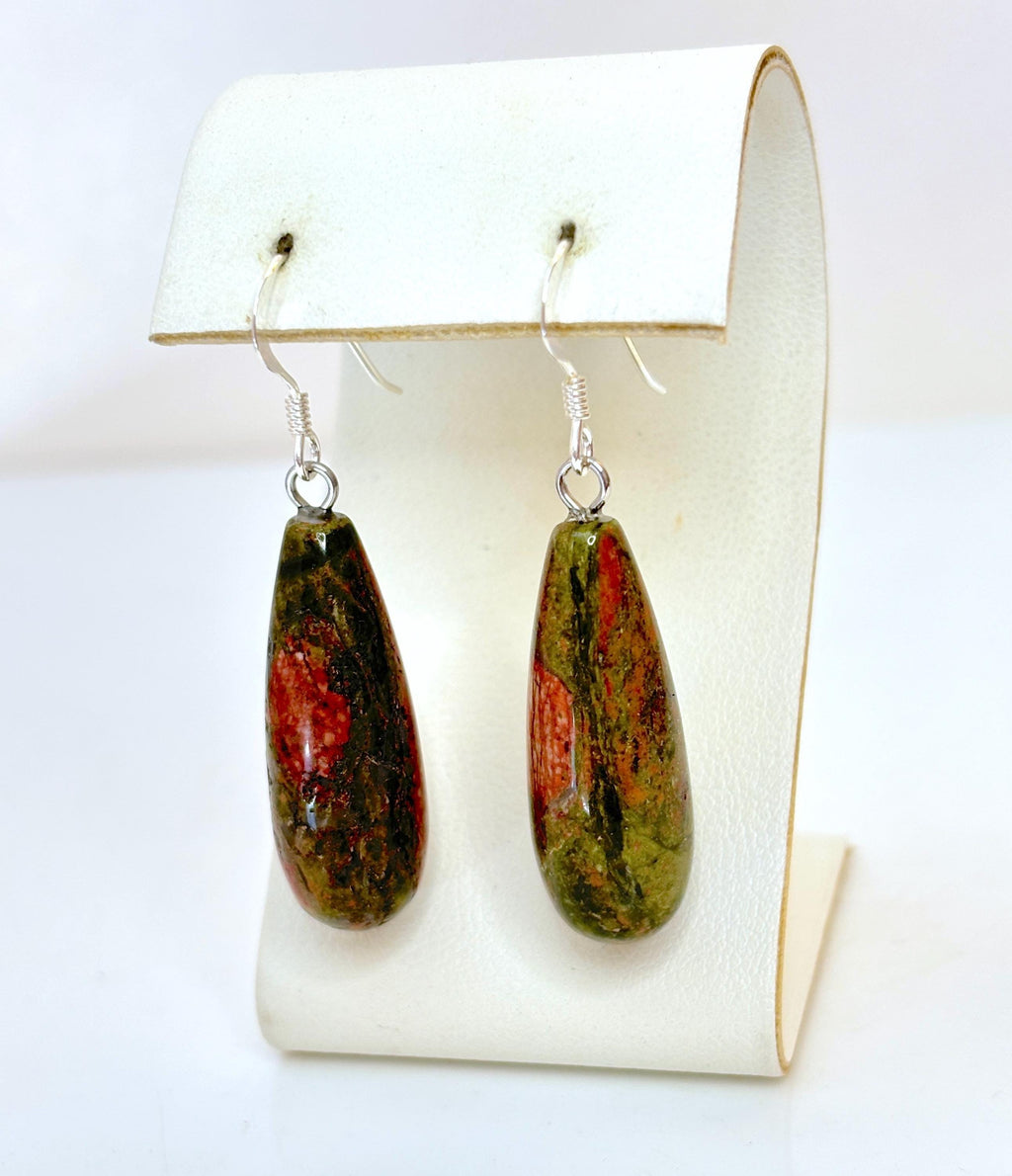 Natural Unakite Gemstone Teardrop Earrings | November Birthstone