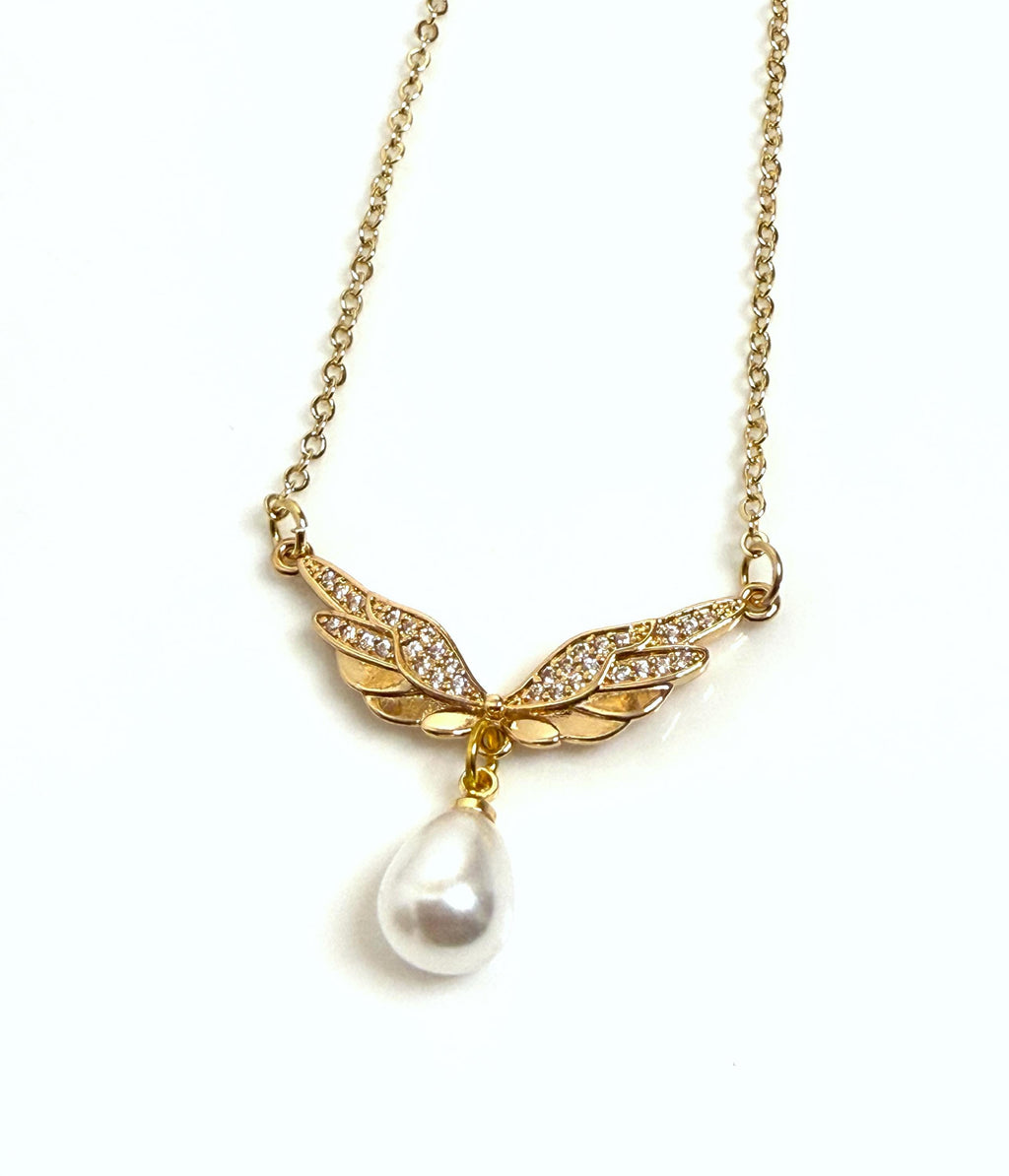 Crystal CZ Wings Gold Filled Necklace, Daily Wear Jewellery for Women, Gifts for Her