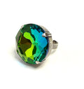 Oversized Crystal Statement Ring | Green Rainbow CZ Adjustable Ring | 27mm 