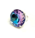 Blue Purple Oversized Crystal Statement Ring | Silver Adjustable Ring | 27mm