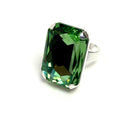 Oversized Peridot Green Crystal Ring | Adjustable Silver Cocktail Ring | 27mm