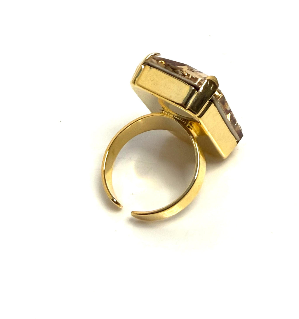 Oversized Golden Shadow Crystal Ring, Adjustable Gold Cocktail Ring, 27mm
