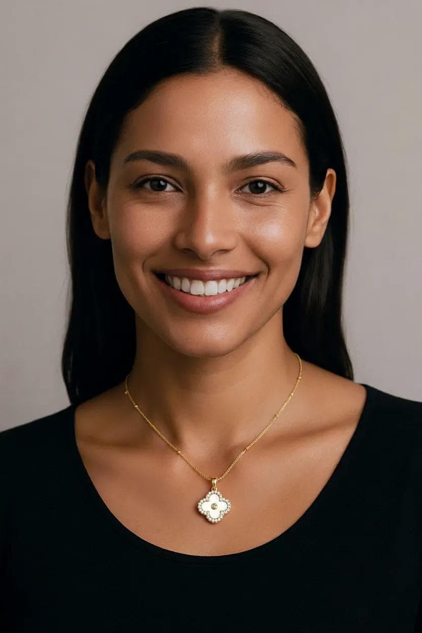 White Mother of Pearl Clover CZ Necklace | Gold Satelite Chain